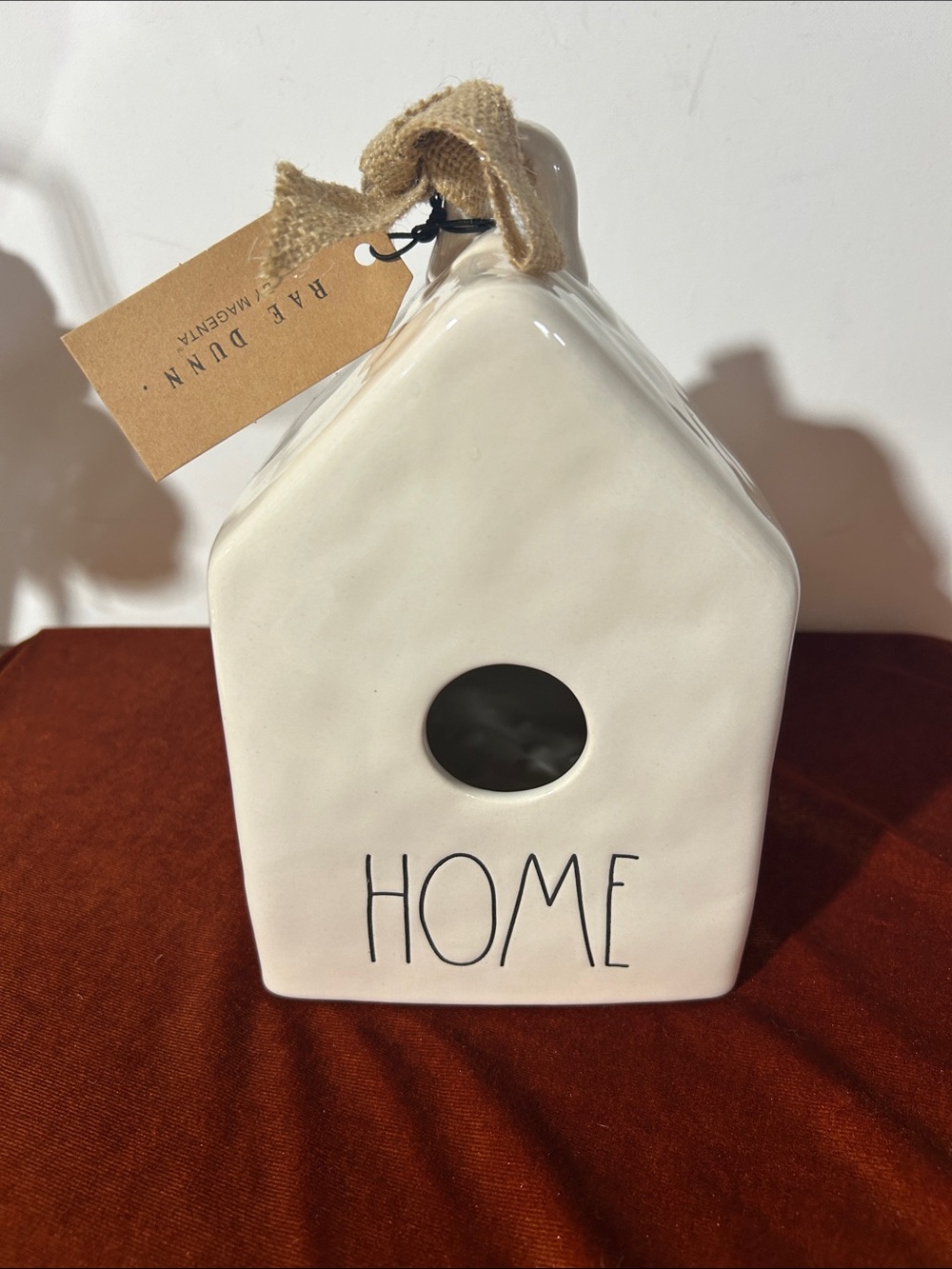Rae Dunn White Ceramic 'HOME' Birdhouse with Burlap Hanger